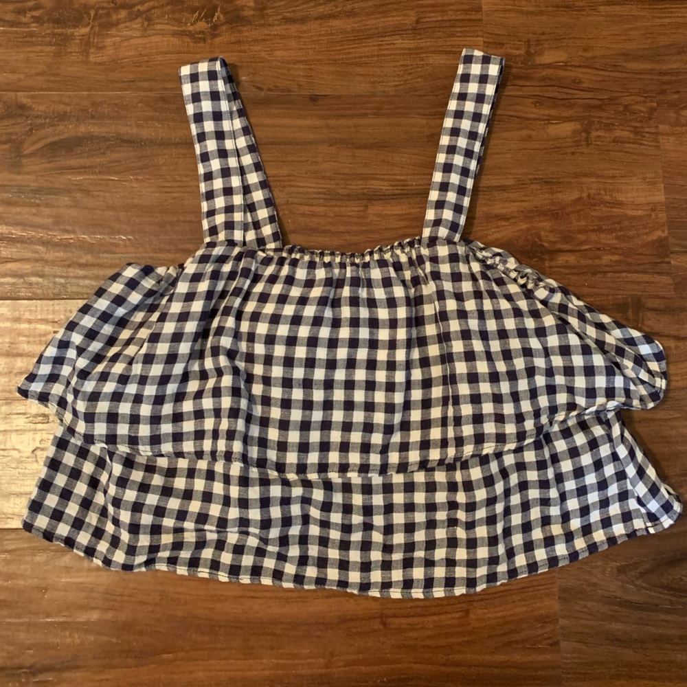 Madewell navy and white gingham cropped top